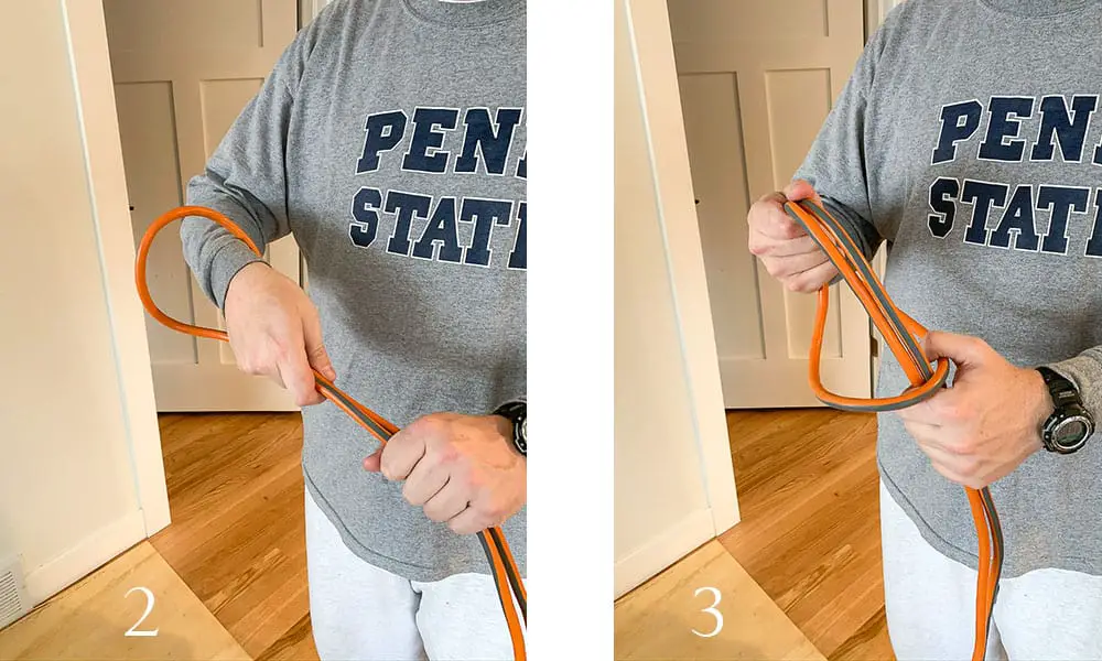 step two reach through cord step three pull double cords back through loop