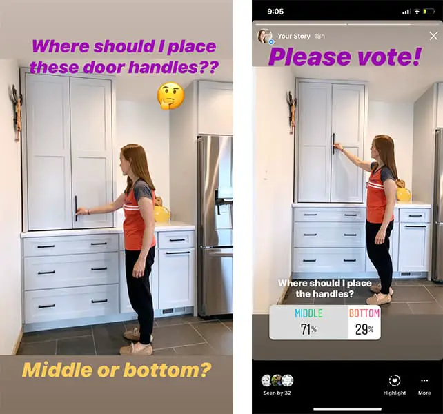 instagram poll on handle placement - 71% agree on middle