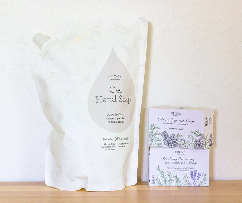 grove collaborative hand gel soap and bar soaps