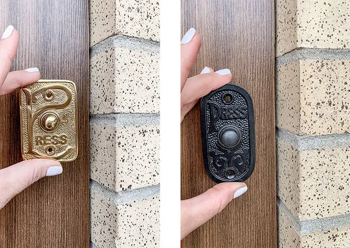 comparing doorbells against the brick house