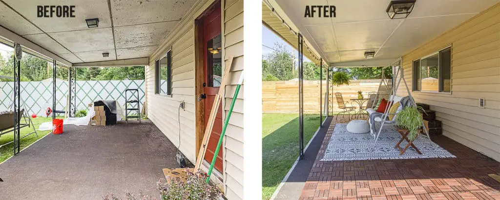 before and after of back porch refresh