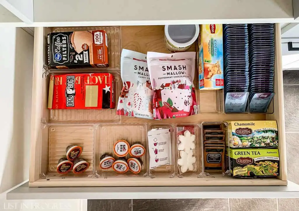 coffee station ideas drawer organization