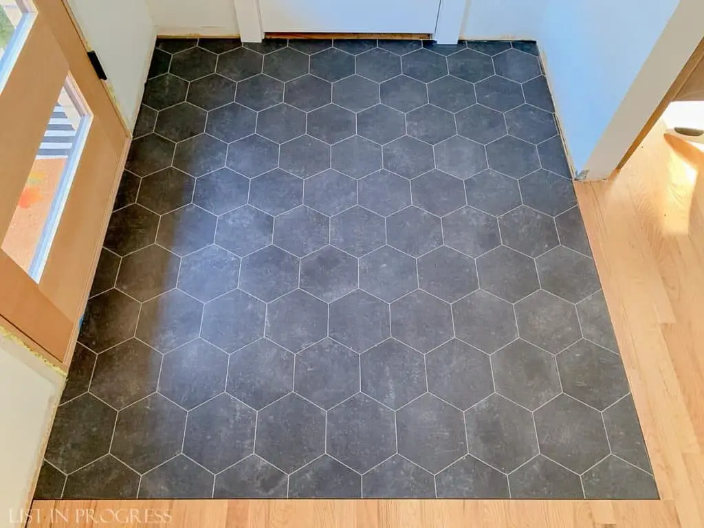 finished groutable vinyl floor tile