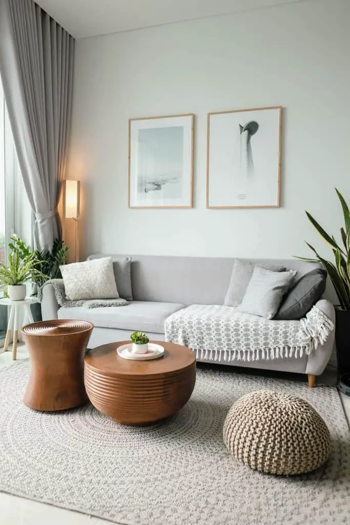 living room in japandi design