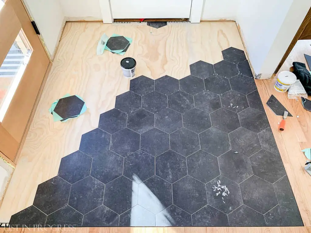installing groutable vinyl floor tile hexagons