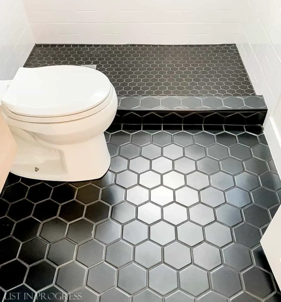 black hexagon floor tile

