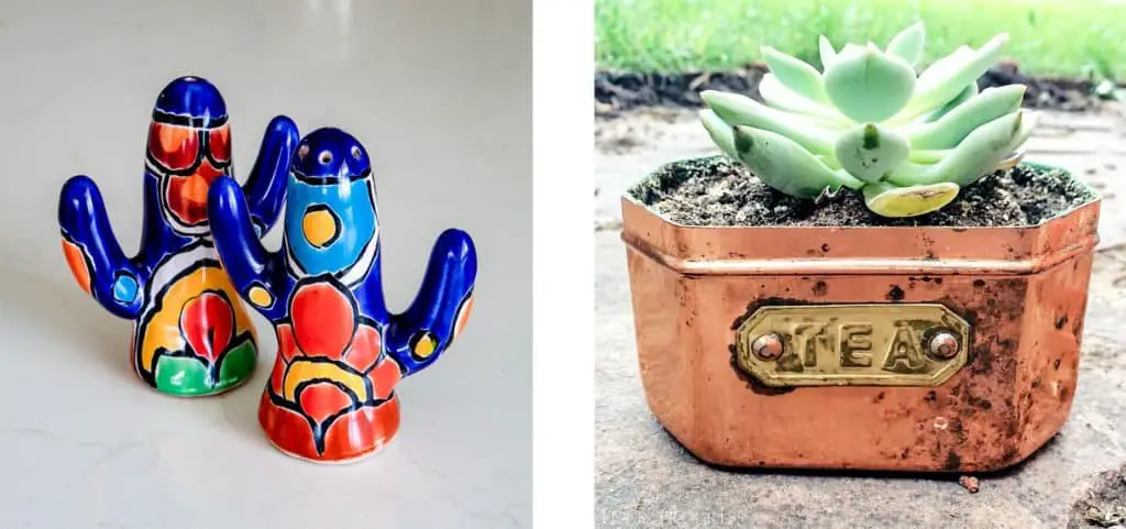 salt shakers and copper planter