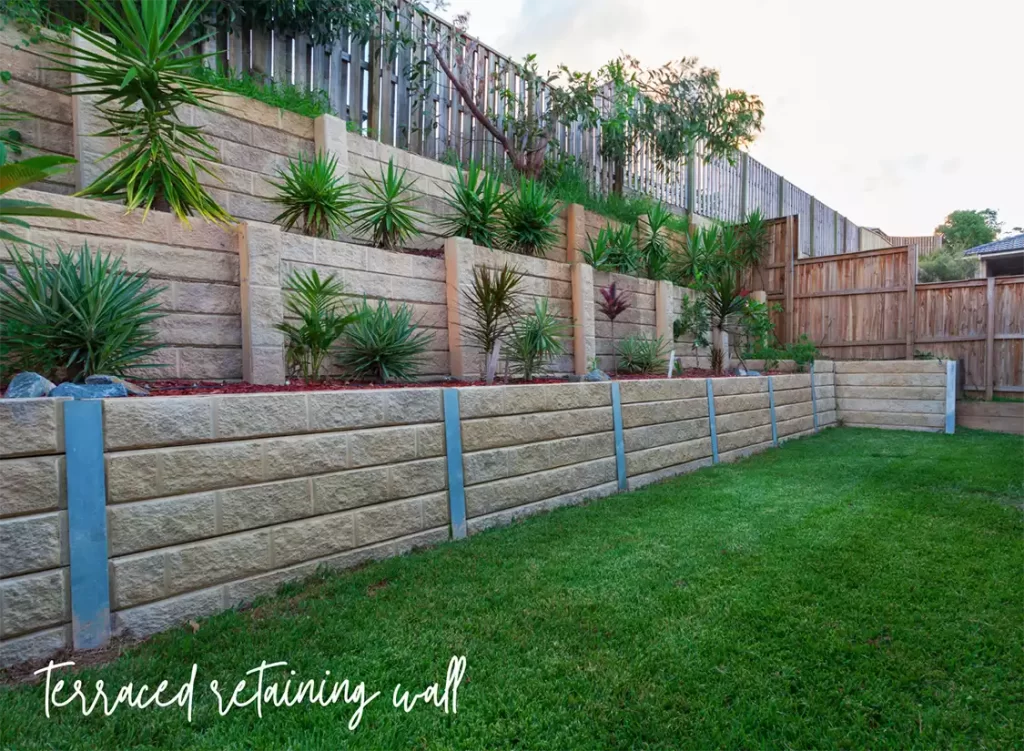sloped yard retaining wall ideas tiers terrace