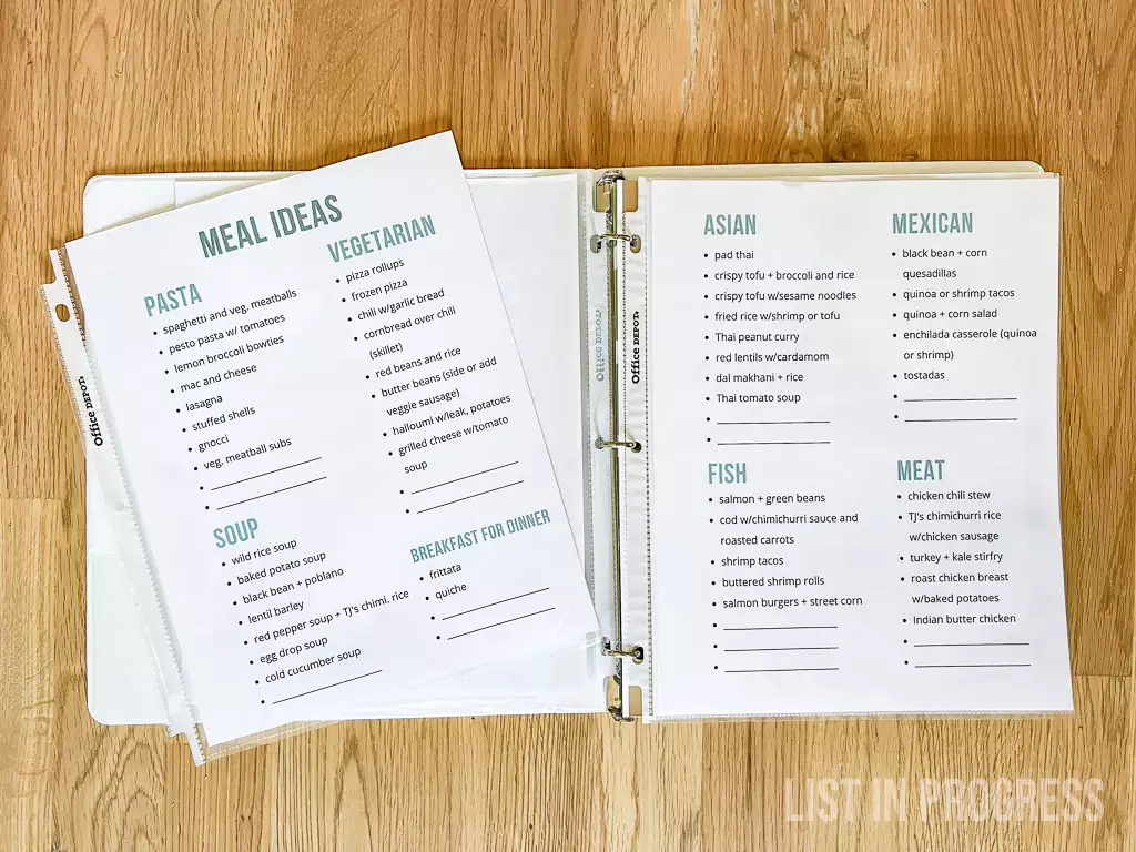 meal planning binder